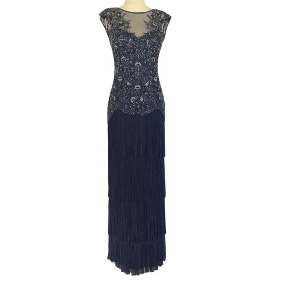 Aidan Mattox beaded navy evening gown - Picture 1 of 14